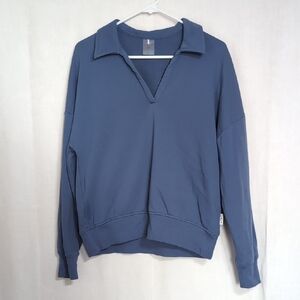 Calia Slate Blue Collared V Neck Sweater Size Small